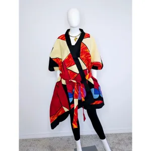 African Print Ankara Geometric Mid Length Long Kimono Duster Robe Coat Cover Up Kaftan Caftan