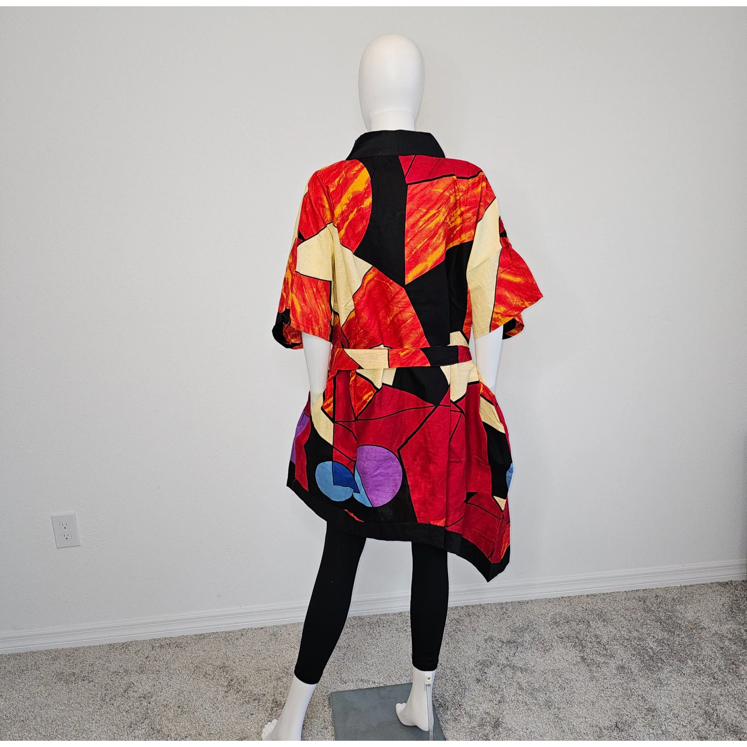 African Print Ankara Geometric Mid Length Long Kimono Duster Robe Coat Cover Up Kaftan Caftan