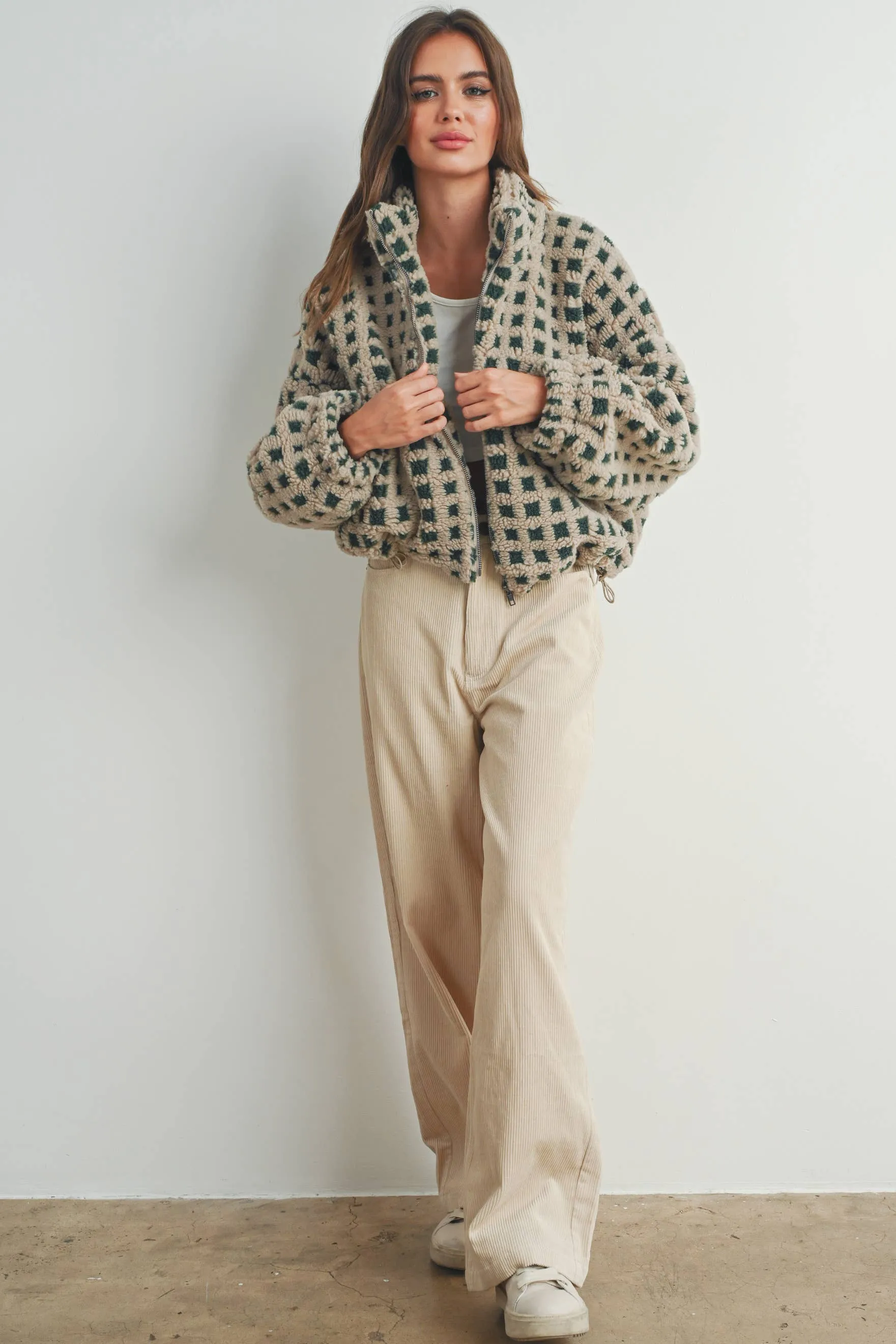 Among the Trees Sherpa Jacket - Green/Taupe