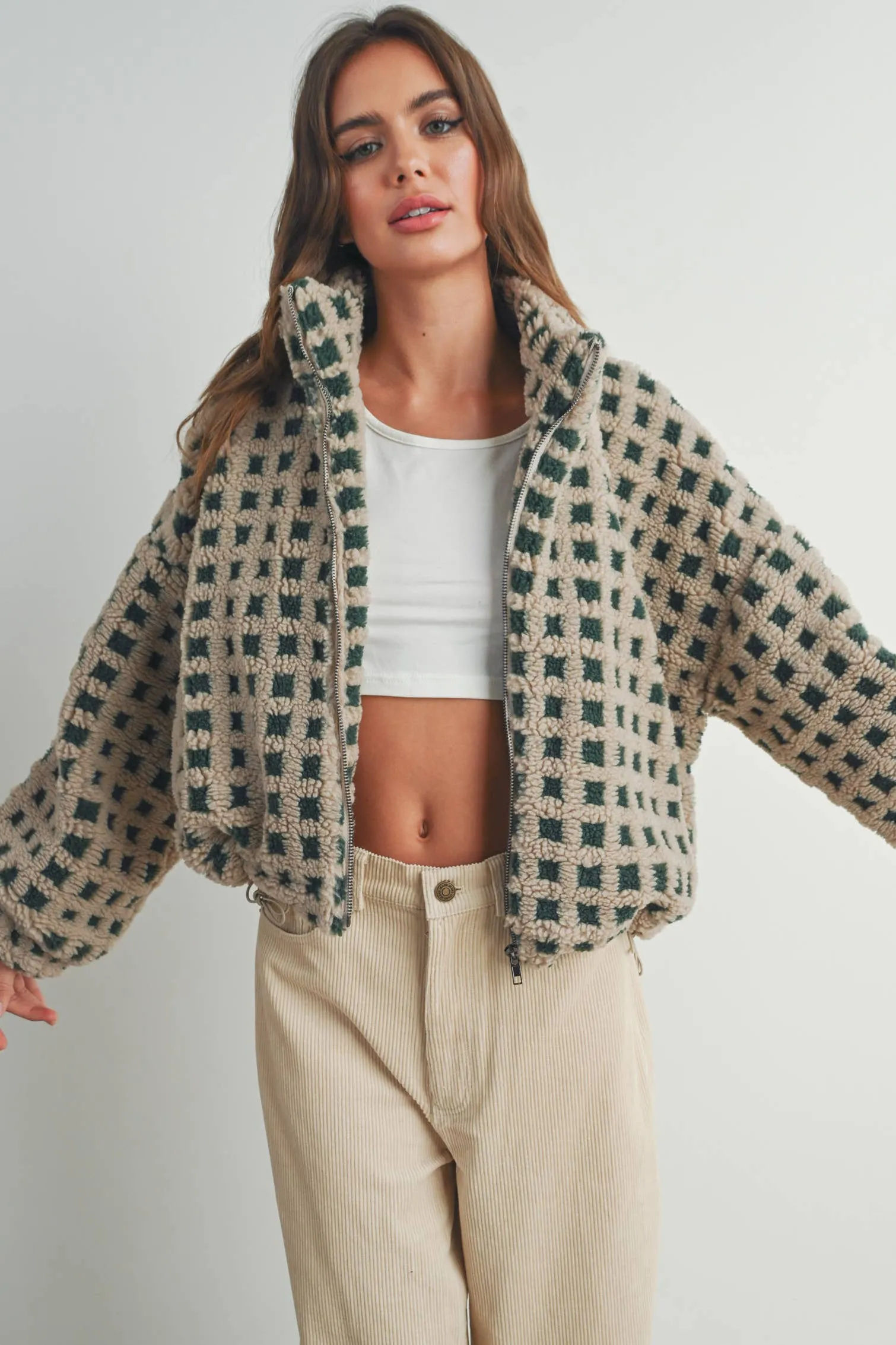 Among the Trees Sherpa Jacket - Green/Taupe