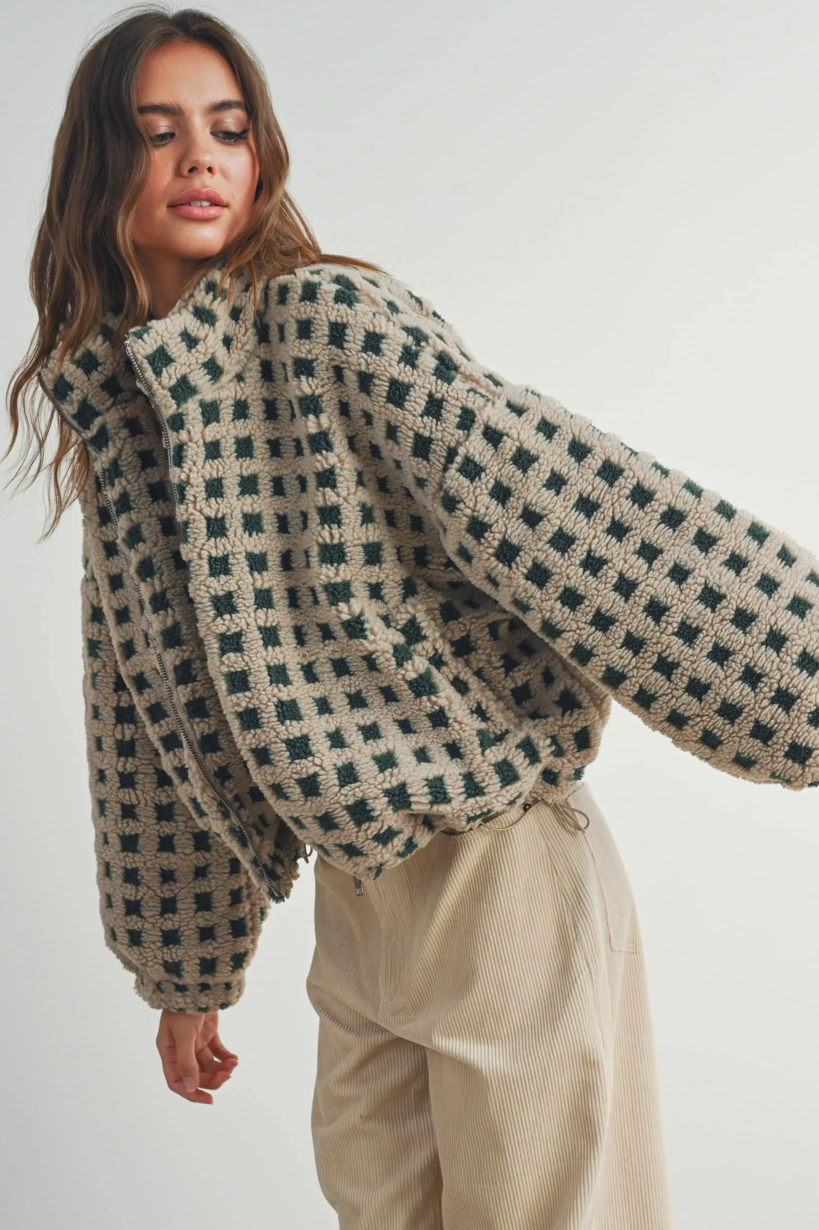 Among the Trees Sherpa Jacket - Green/Taupe