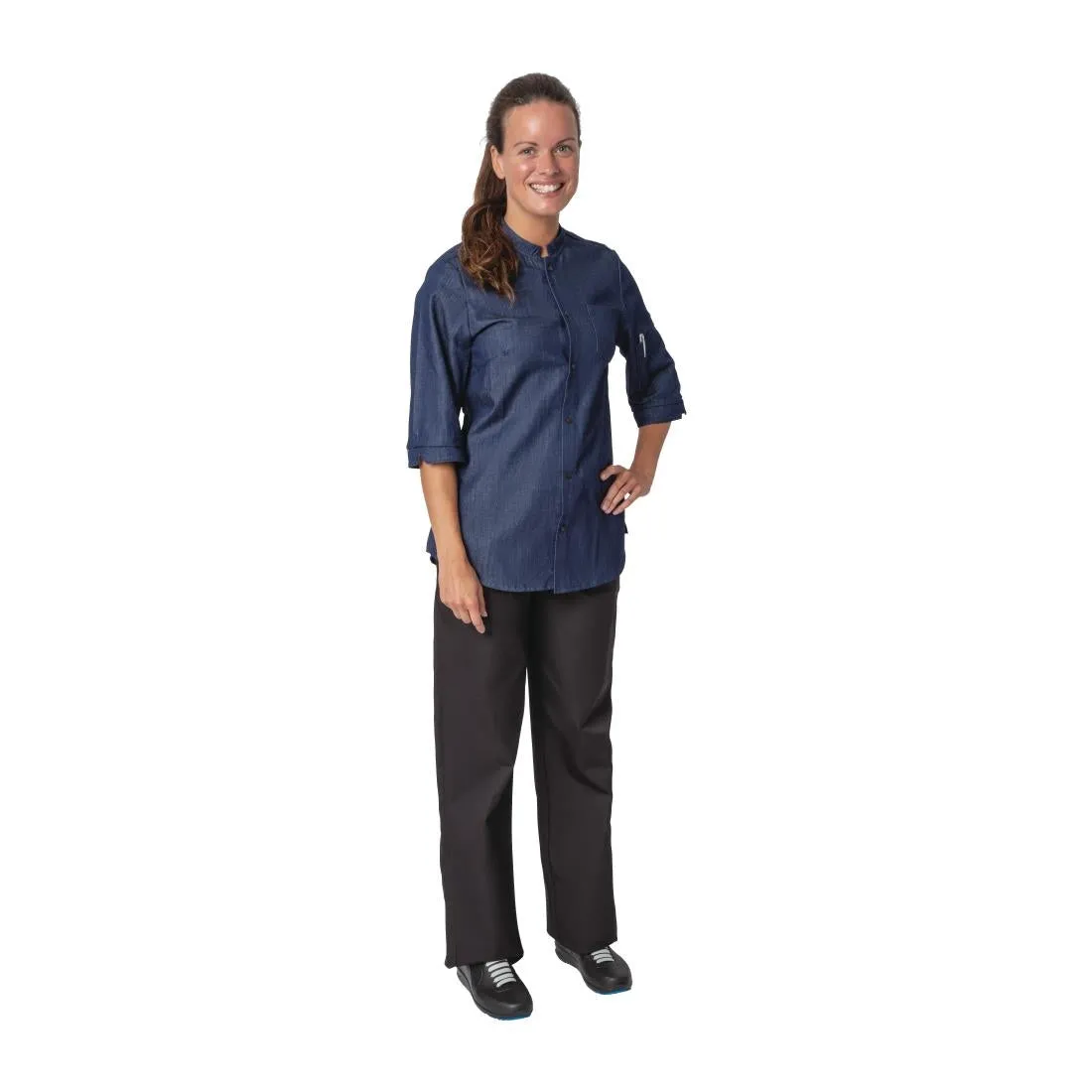 BA003-S Southside NY Queens Womens Denim Lightweight Chefs Shirt Size S