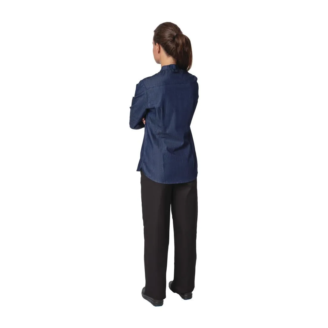 BA003-S Southside NY Queens Womens Denim Lightweight Chefs Shirt Size S