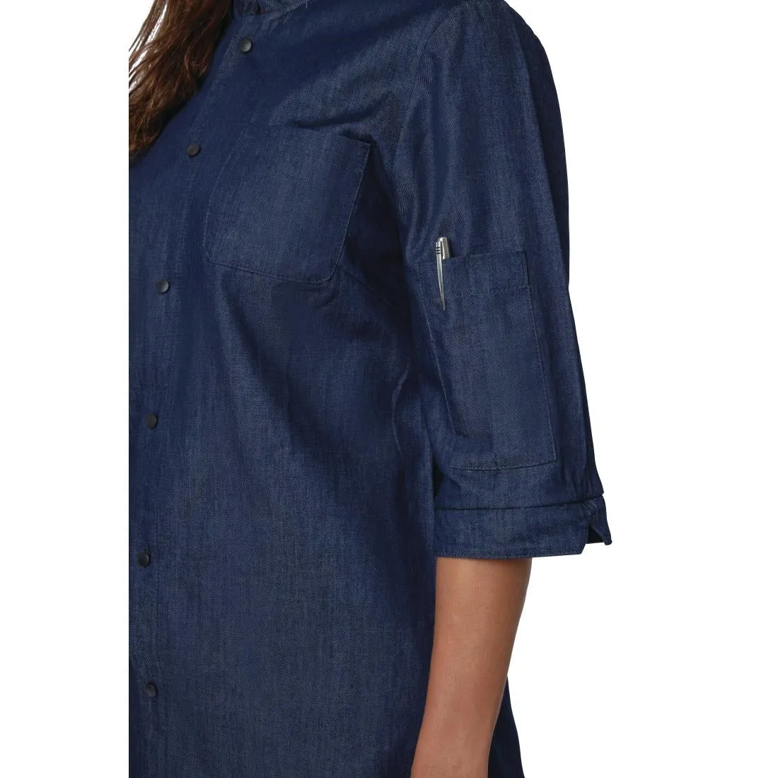 BA003-S Southside NY Queens Womens Denim Lightweight Chefs Shirt Size S