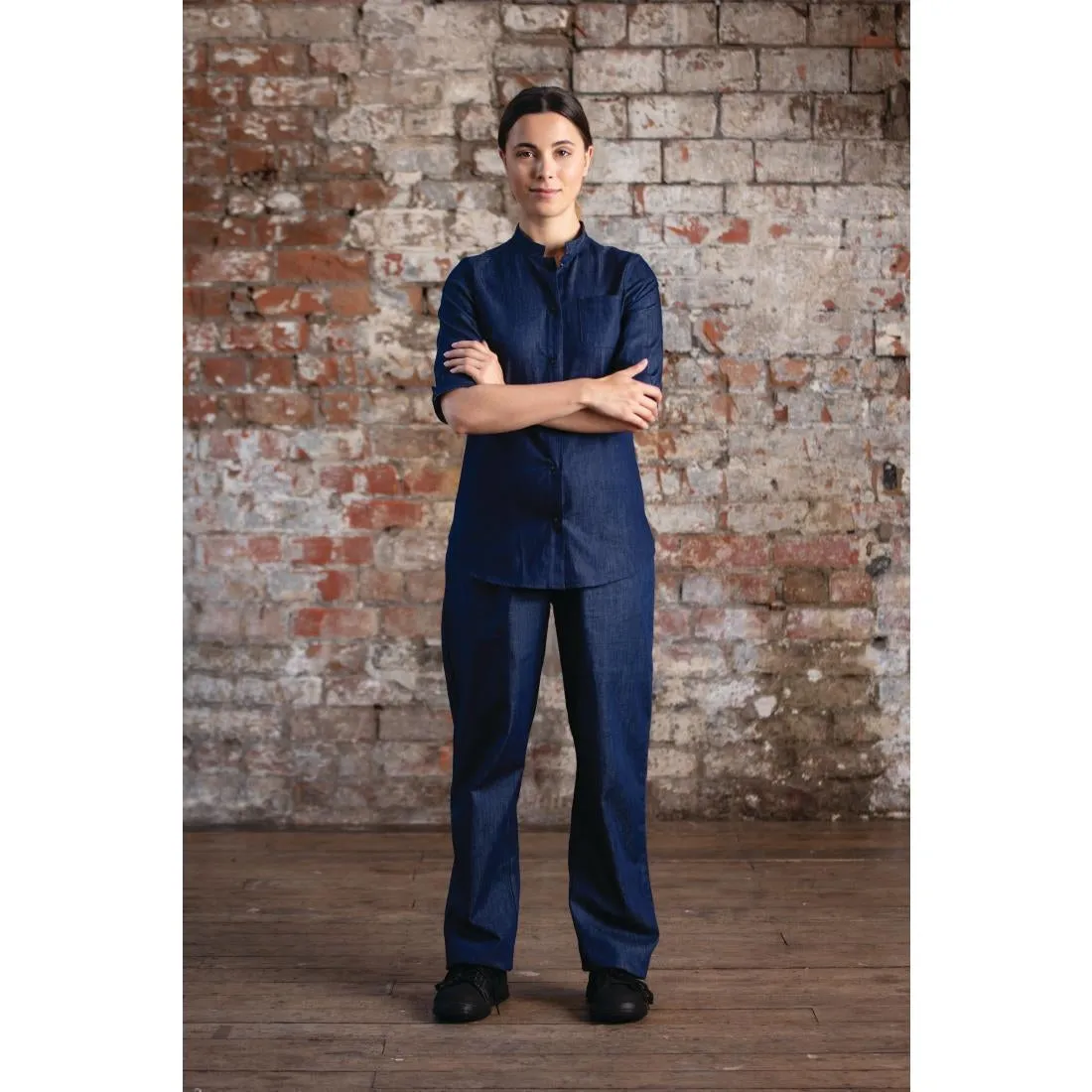BA003-S Southside NY Queens Womens Denim Lightweight Chefs Shirt Size S
