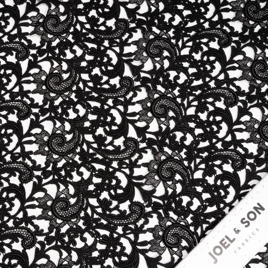 Black Floral Swiss Cotton Guipure Lace
