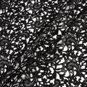 Black Floral Swiss Cotton Guipure Lace