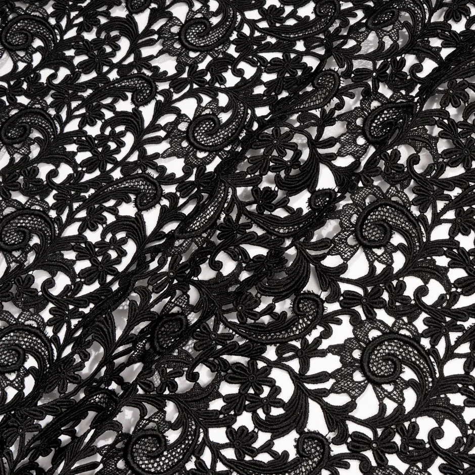 Black Floral Swiss Cotton Guipure Lace