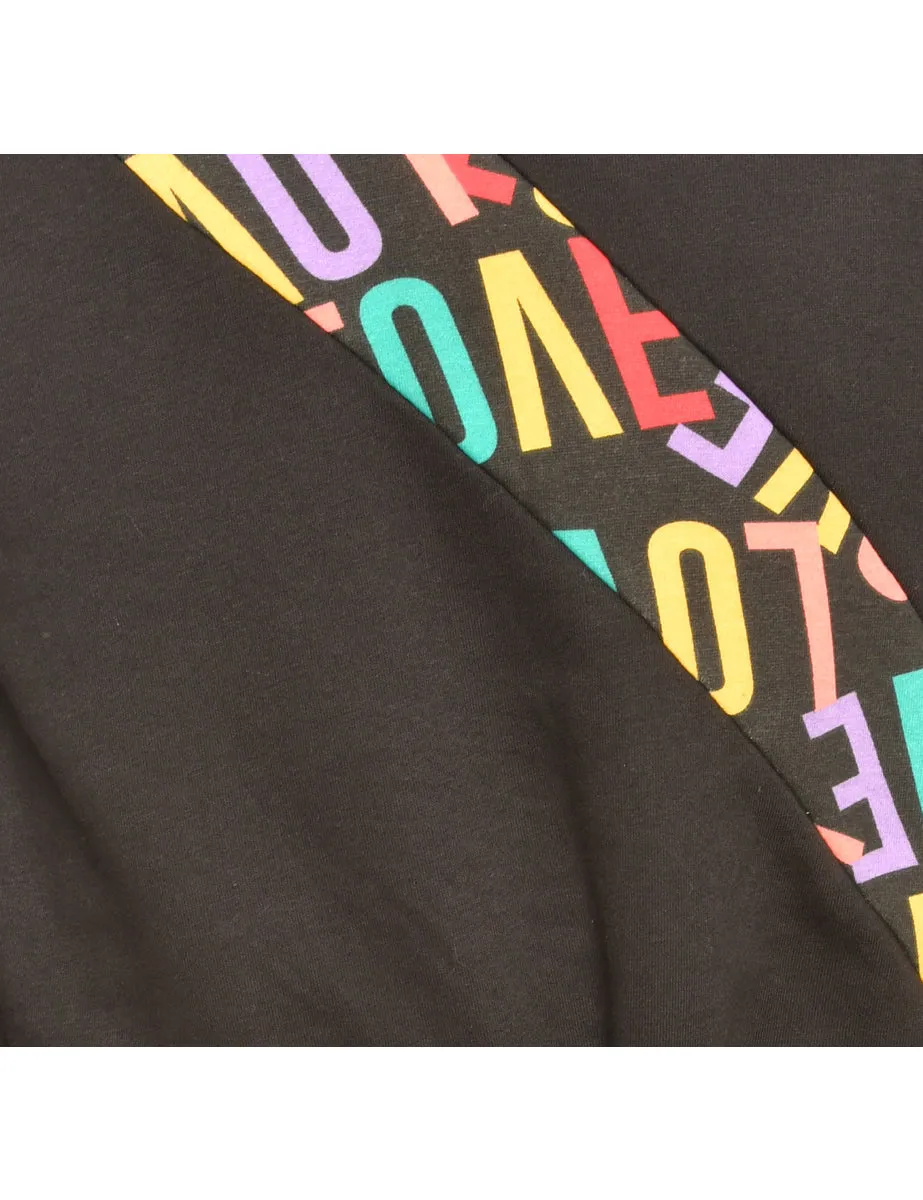 Black Printed Hoodie - L