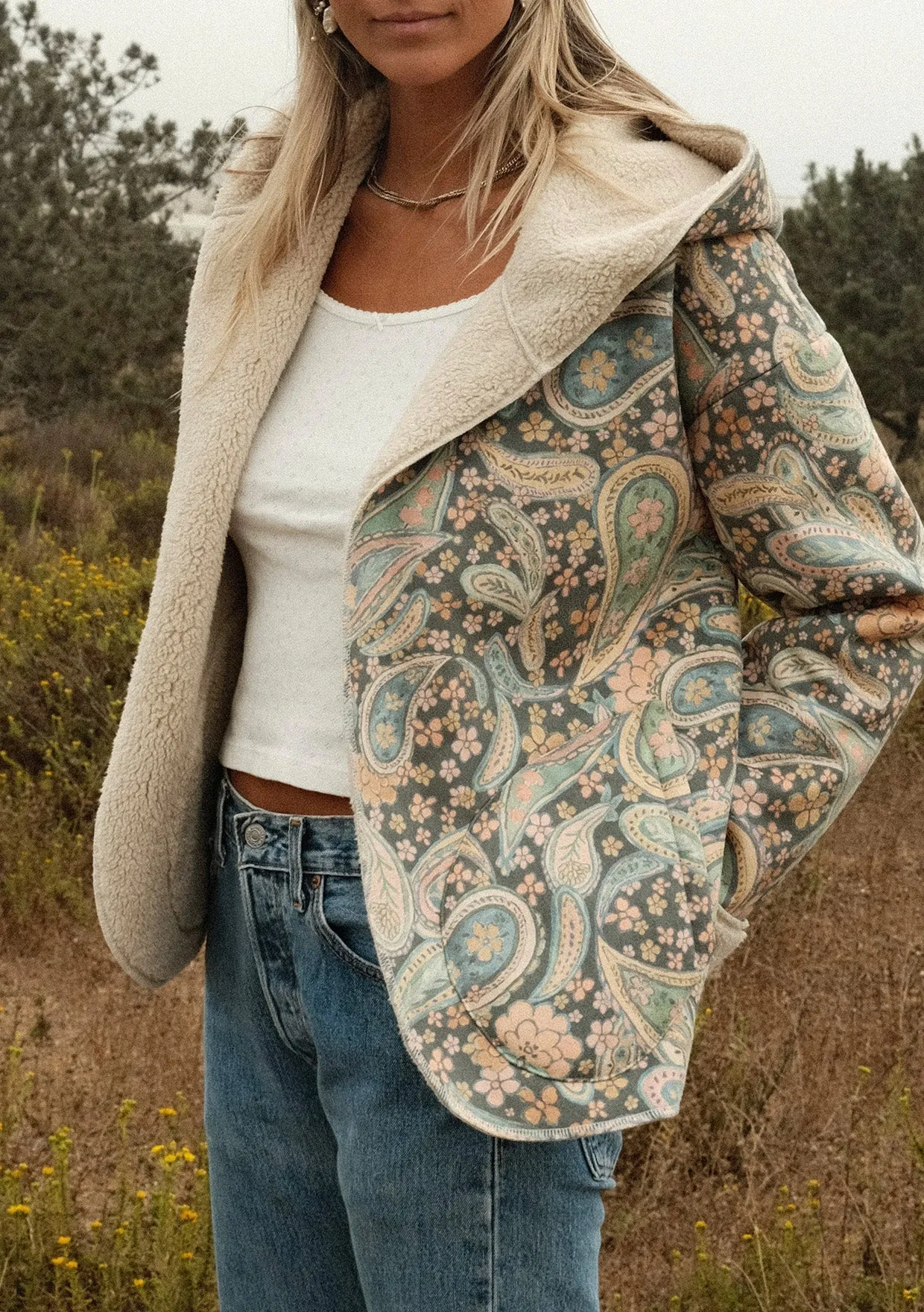 Boho Paisley Floral Hooded Jacket