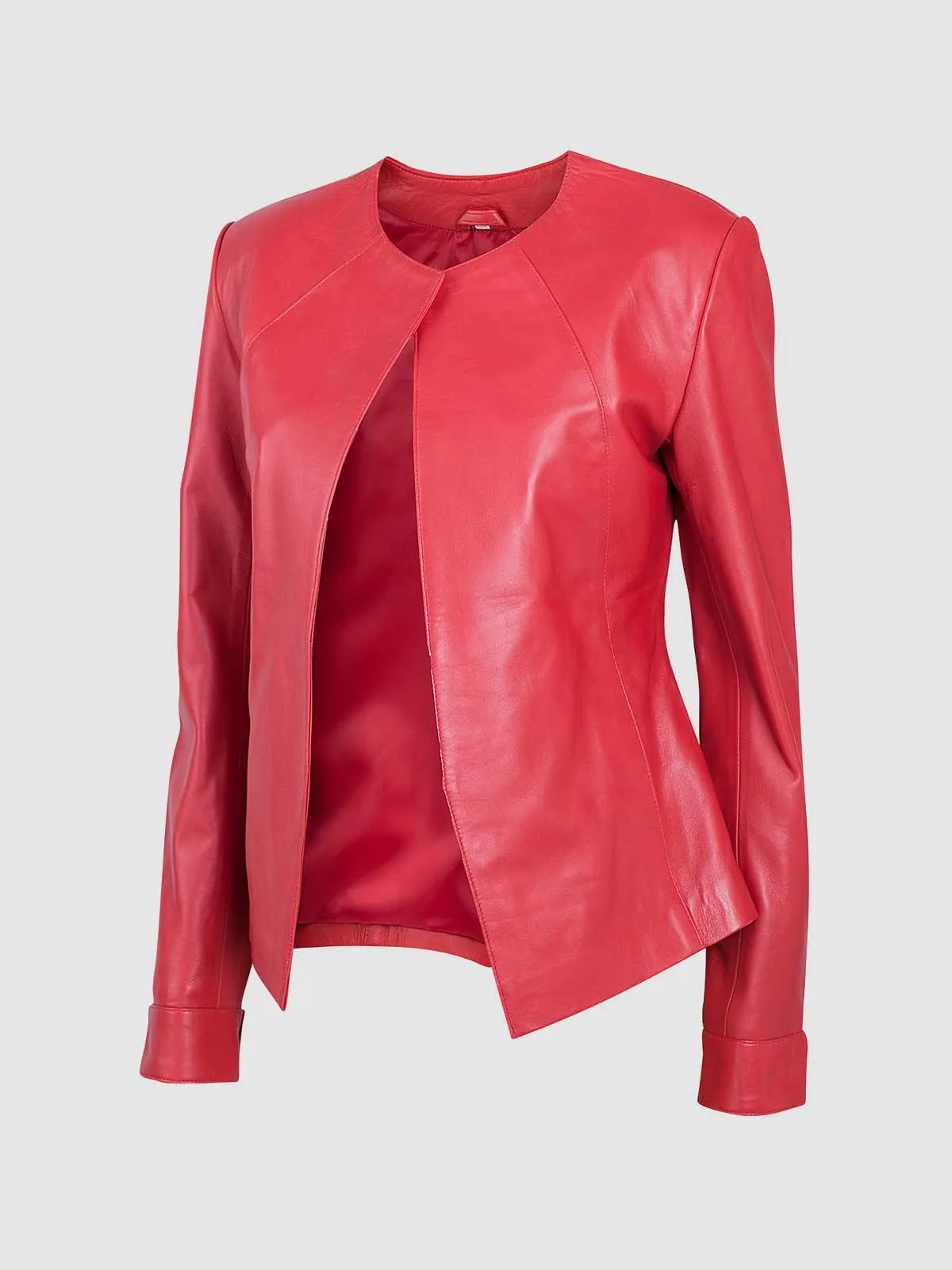 Collarless Leather Jacket