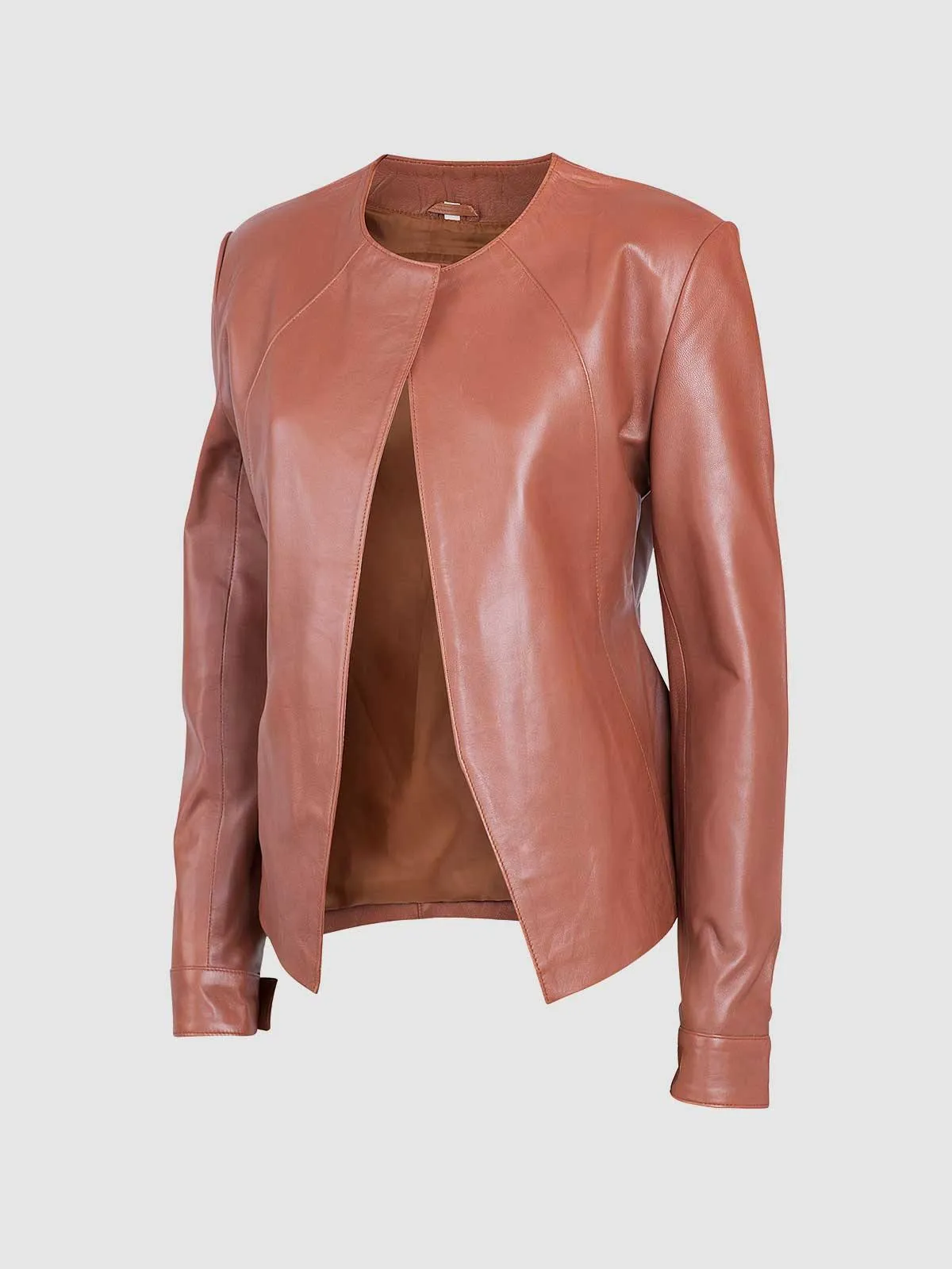 Collarless Leather Jacket