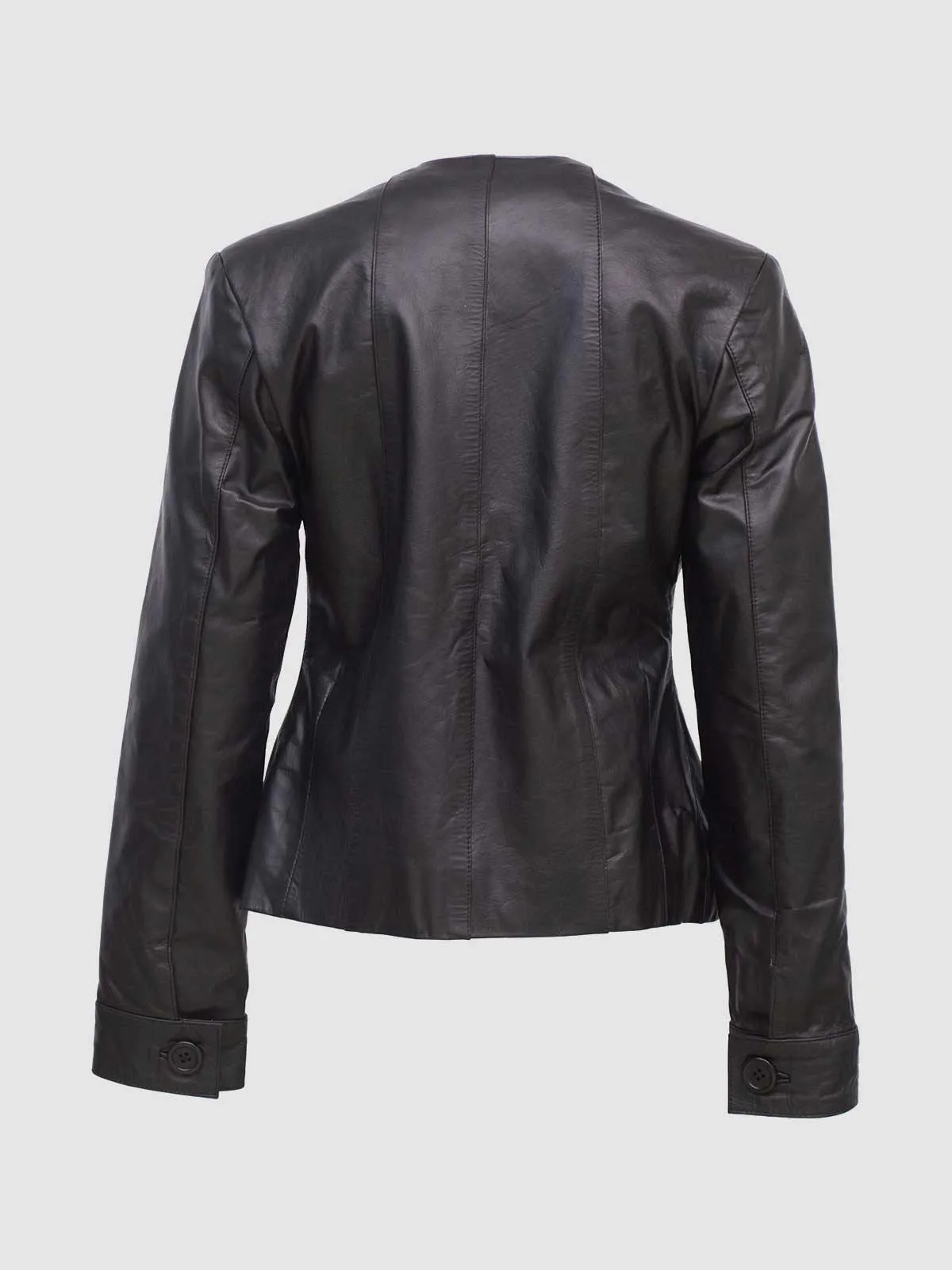 Collarless Leather Jacket