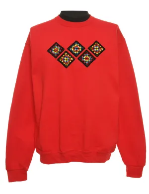 Embroidered Red & Black Sweatshirt - L