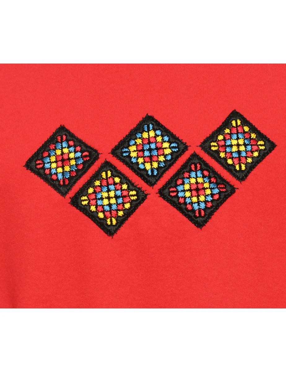 Embroidered Red & Black Sweatshirt - L