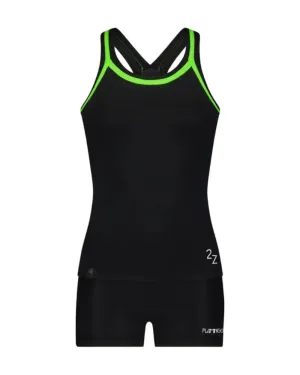 Flamingo Black Neon Trim 2 Piece Teen's Bathing Suit Tank with Shorts