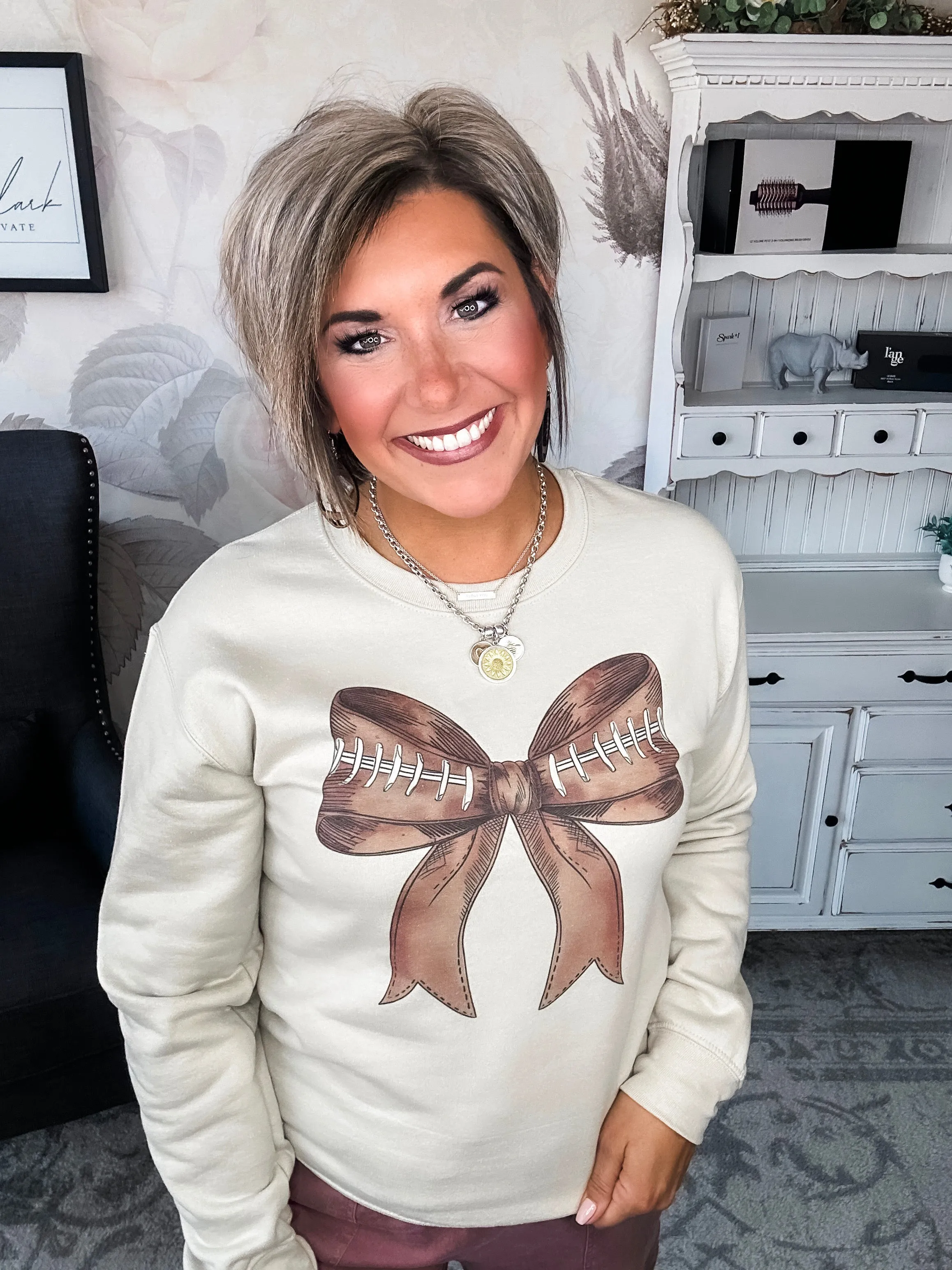 Football Preppy Bow Graphic Sweatshirt