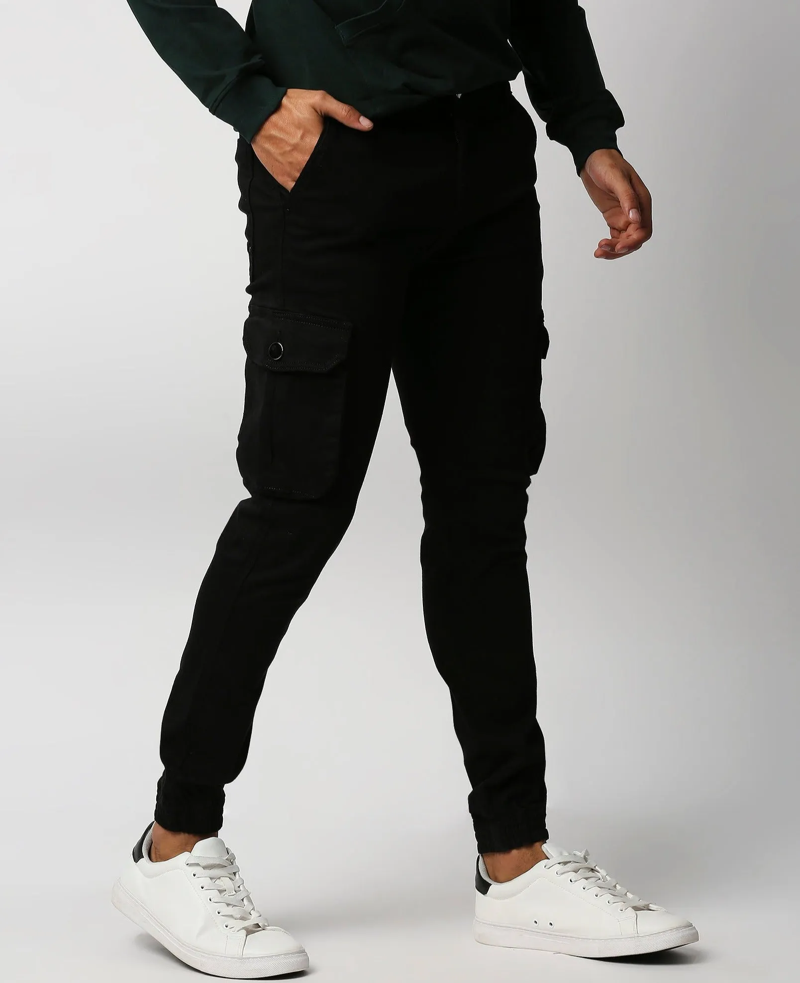 Fostino Black Denim Joggers Cargo