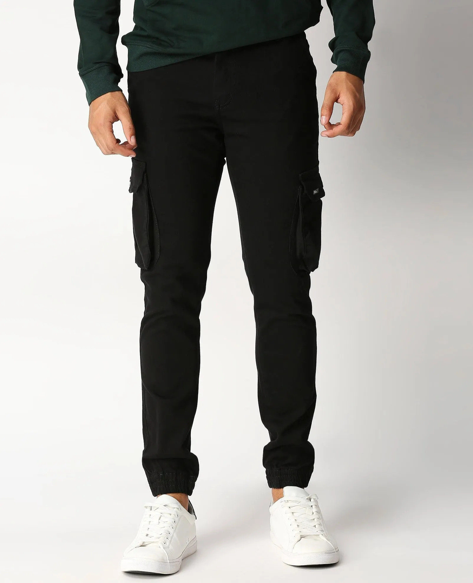 Fostino Black Denim Joggers Cargo