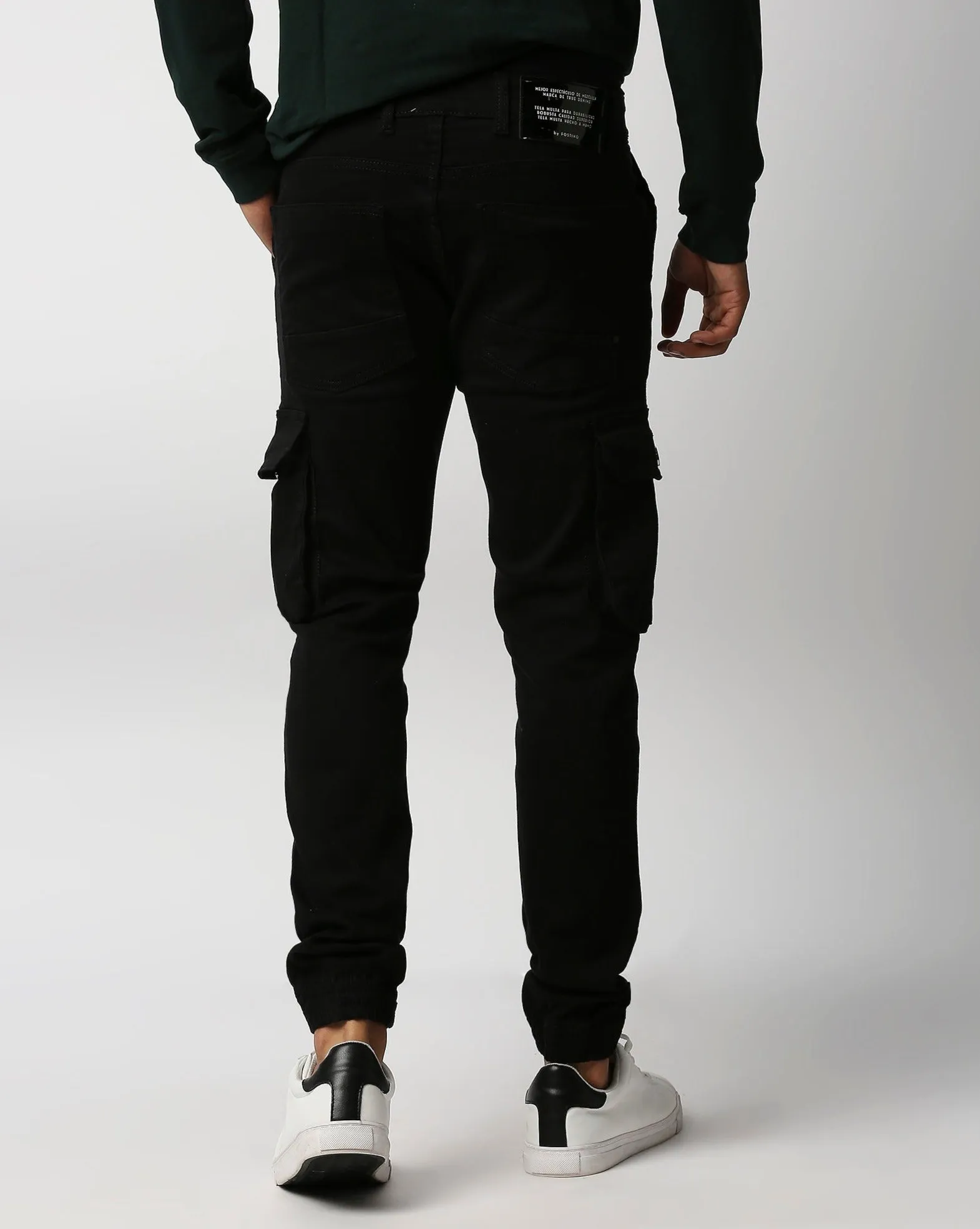 Fostino Black Denim Joggers Cargo