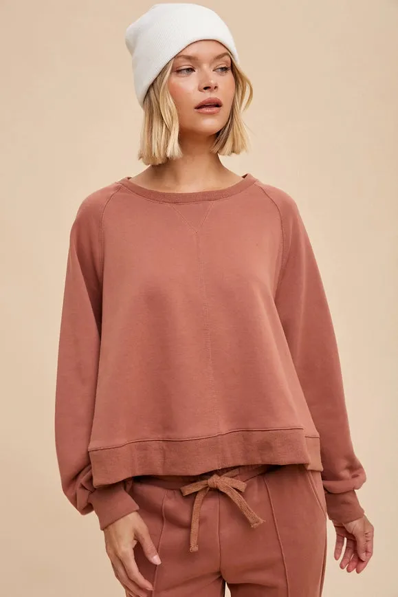 Garment Washed Raglan Pullover Sweatshirt Clay