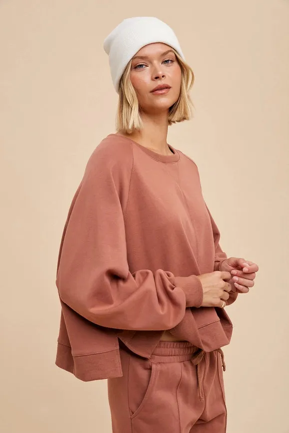 Garment Washed Raglan Pullover Sweatshirt Clay