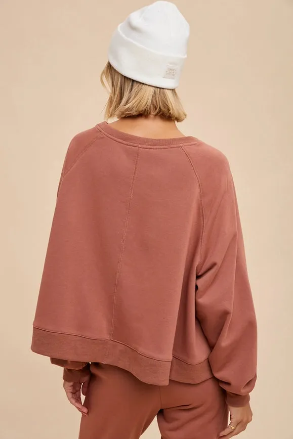 Garment Washed Raglan Pullover Sweatshirt Clay