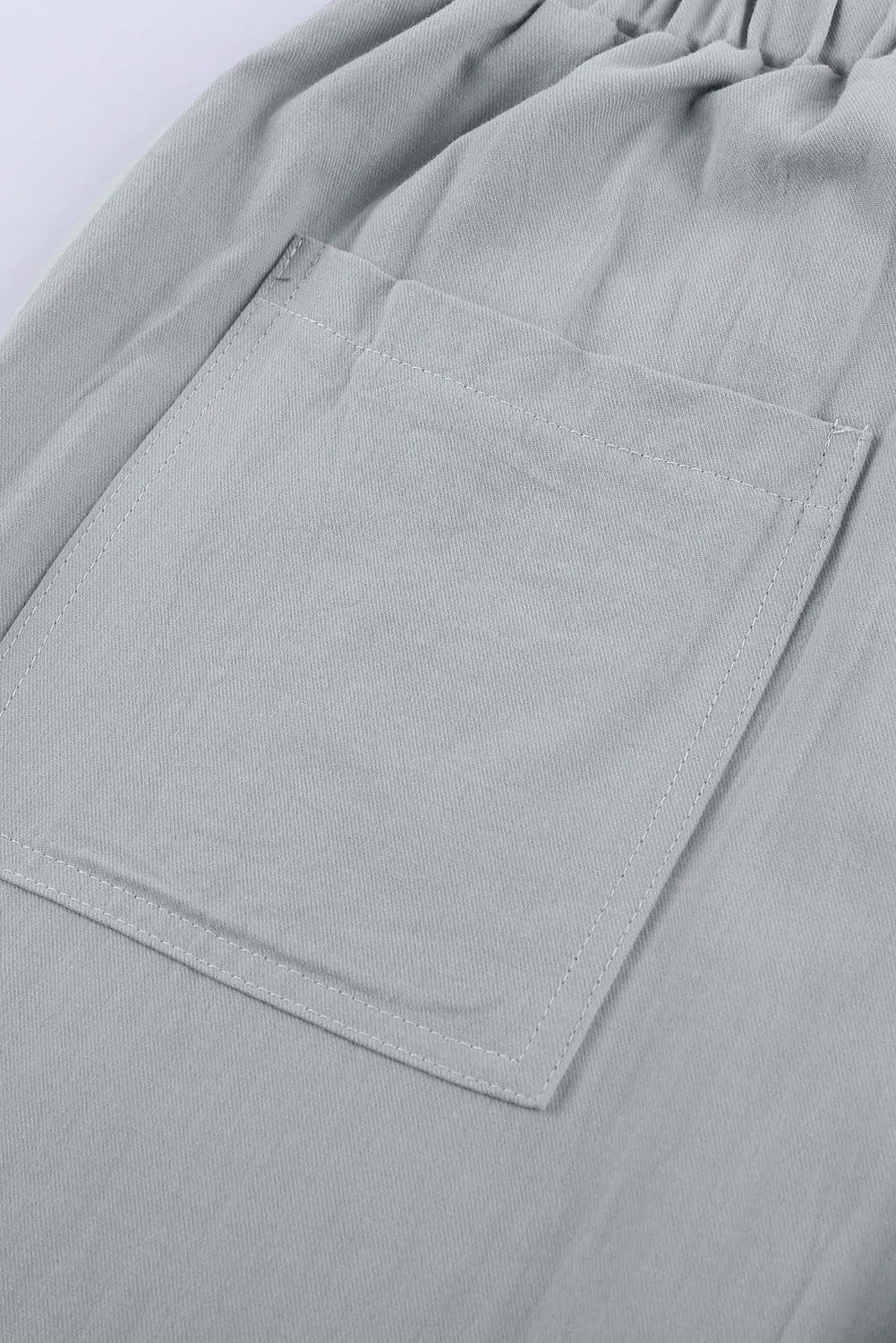 Gray Causal Pockets Elastic Waist Drawstring Pants