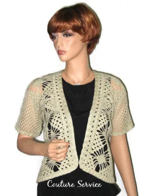 Handmade Crocheted Open Front Spider Lace Jacket, Natural