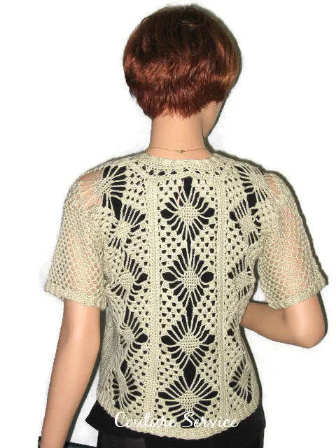 Handmade Crocheted Open Front Spider Lace Jacket, Natural