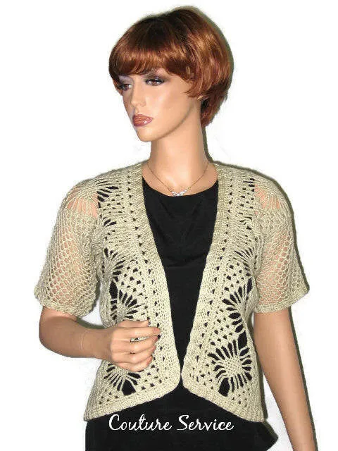 Handmade Crocheted Open Front Spider Lace Jacket, Natural