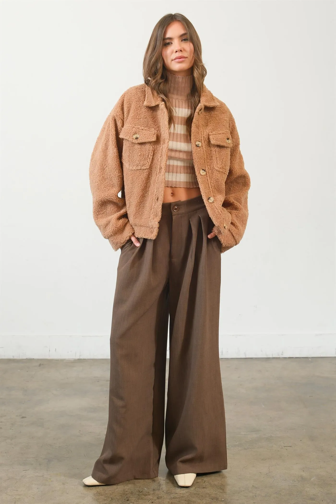 HF25A929-Sherpa Button-Front Jacket