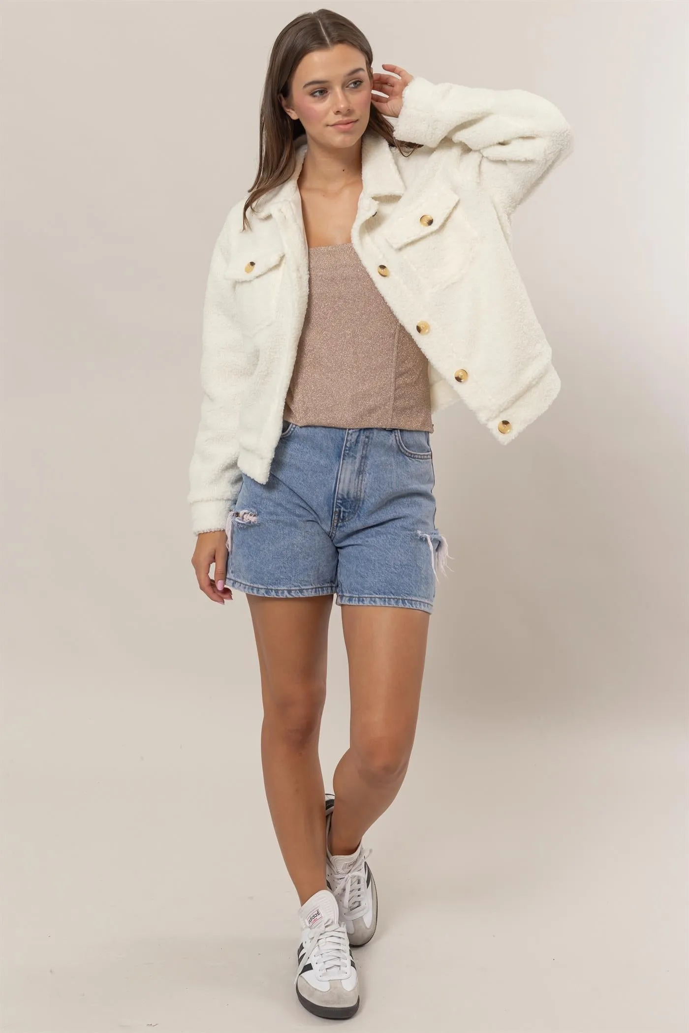 HF25A929-Sherpa Button-Front Jacket