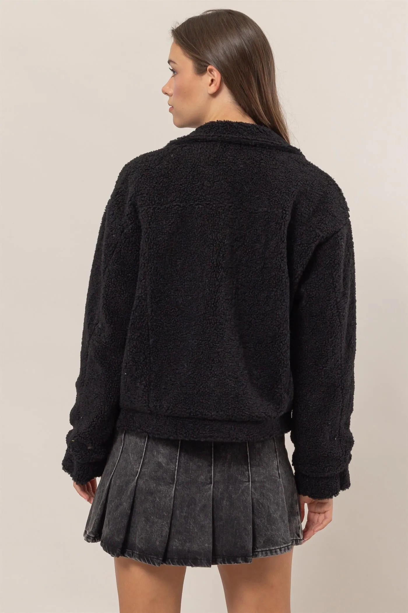 HF25A929-Sherpa Button-Front Jacket