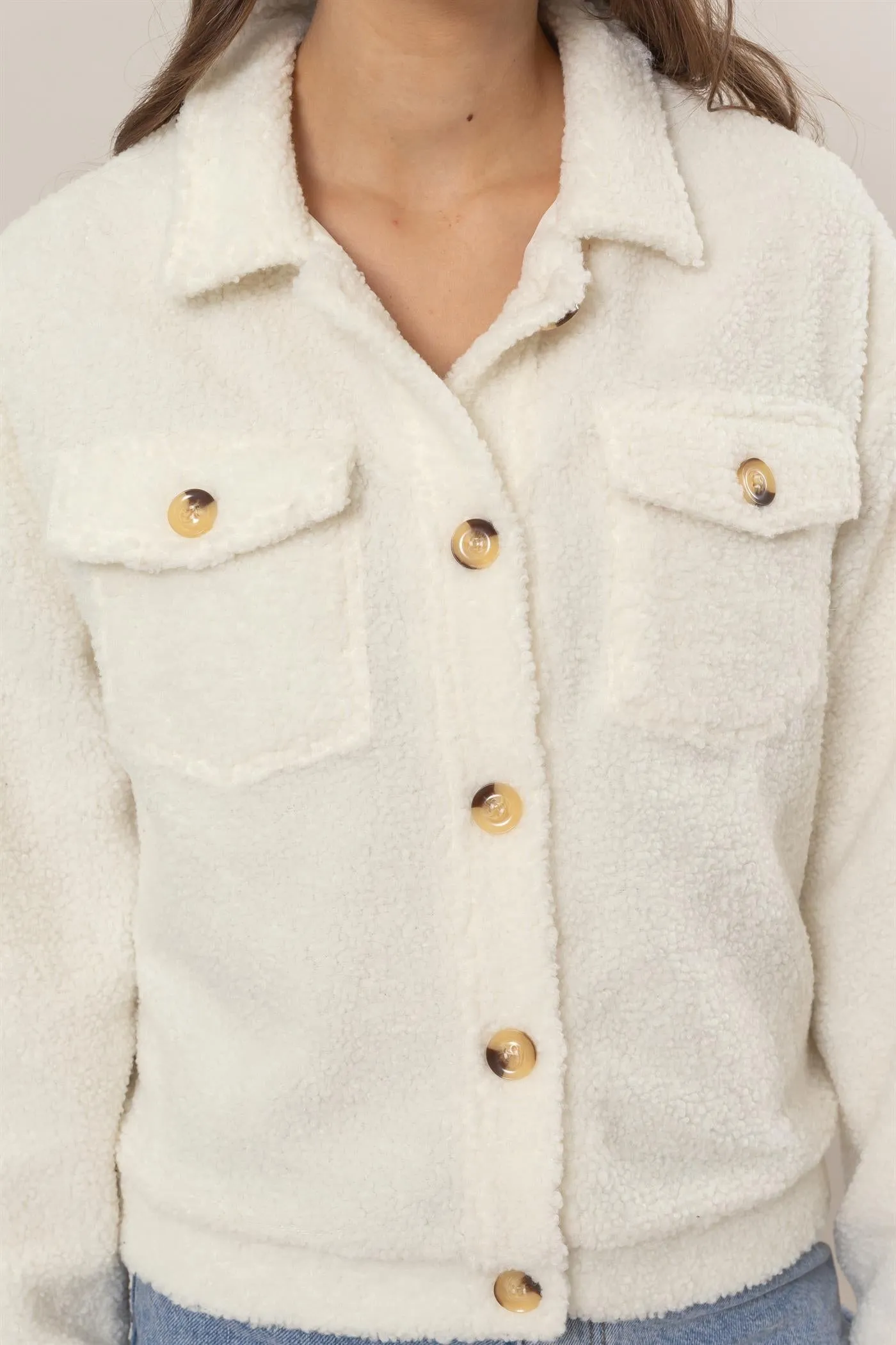 HF25A929-Sherpa Button-Front Jacket