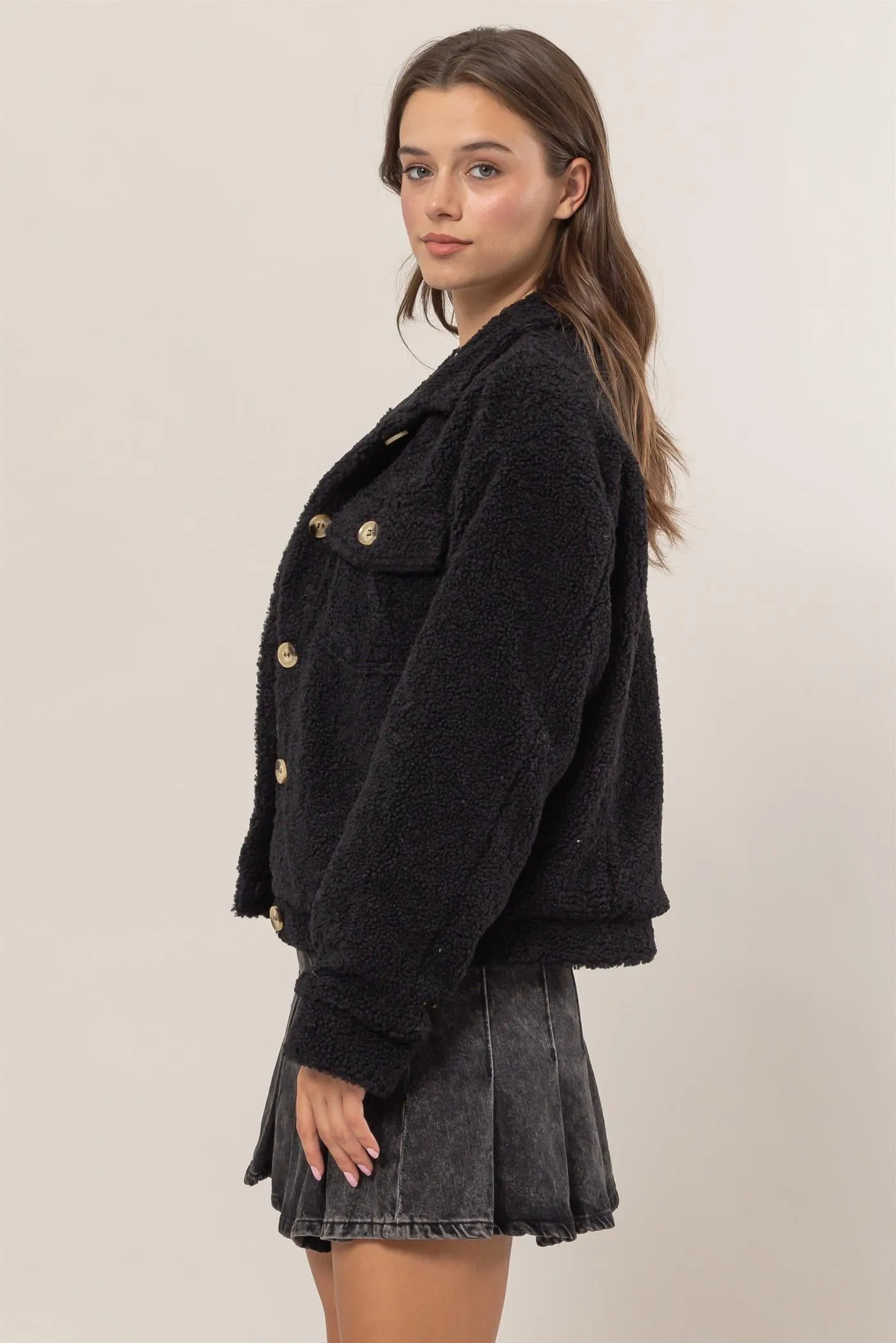 HF25A929-Sherpa Button-Front Jacket