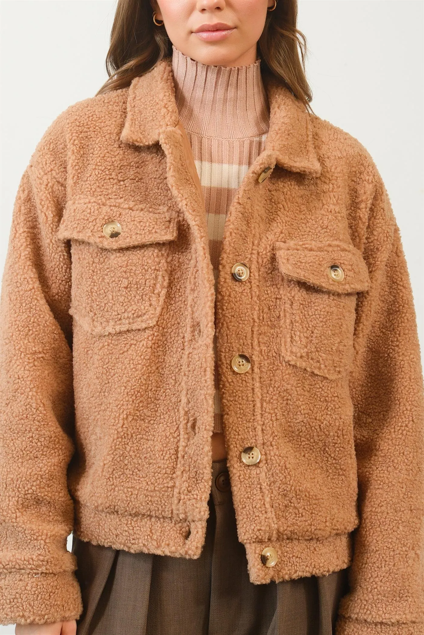 HF25A929-Sherpa Button-Front Jacket