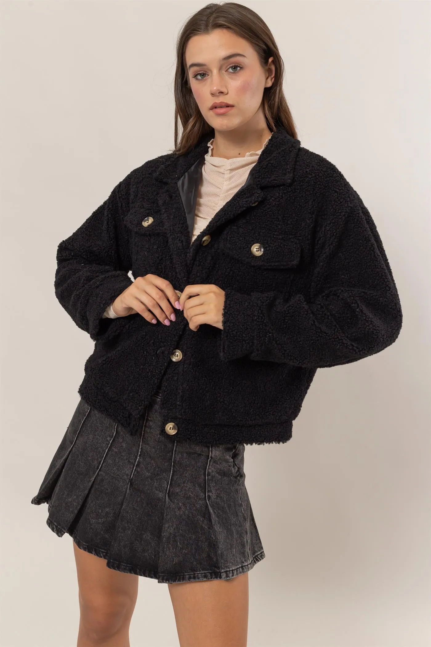 HF25A929-Sherpa Button-Front Jacket