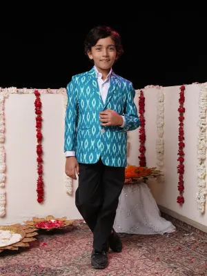 Jashvi Boy's Aqua Ikkat Print Blazer