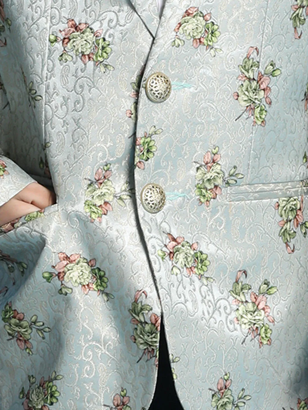 Jashvi Boy's Light Green Woven Silk Blend Blazer