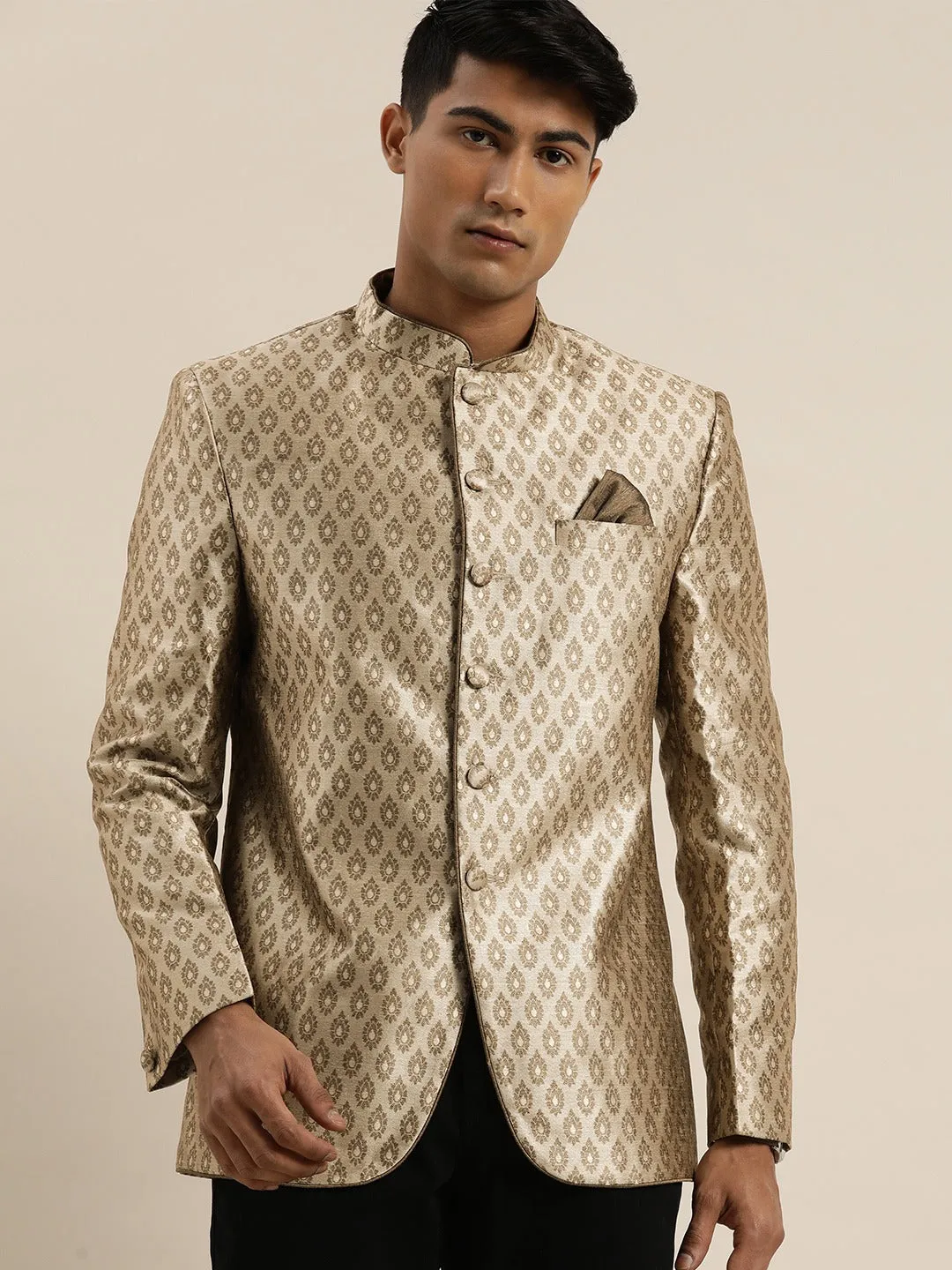 Jashvi Men's Coffee Ethnic Woven Jodhpuri