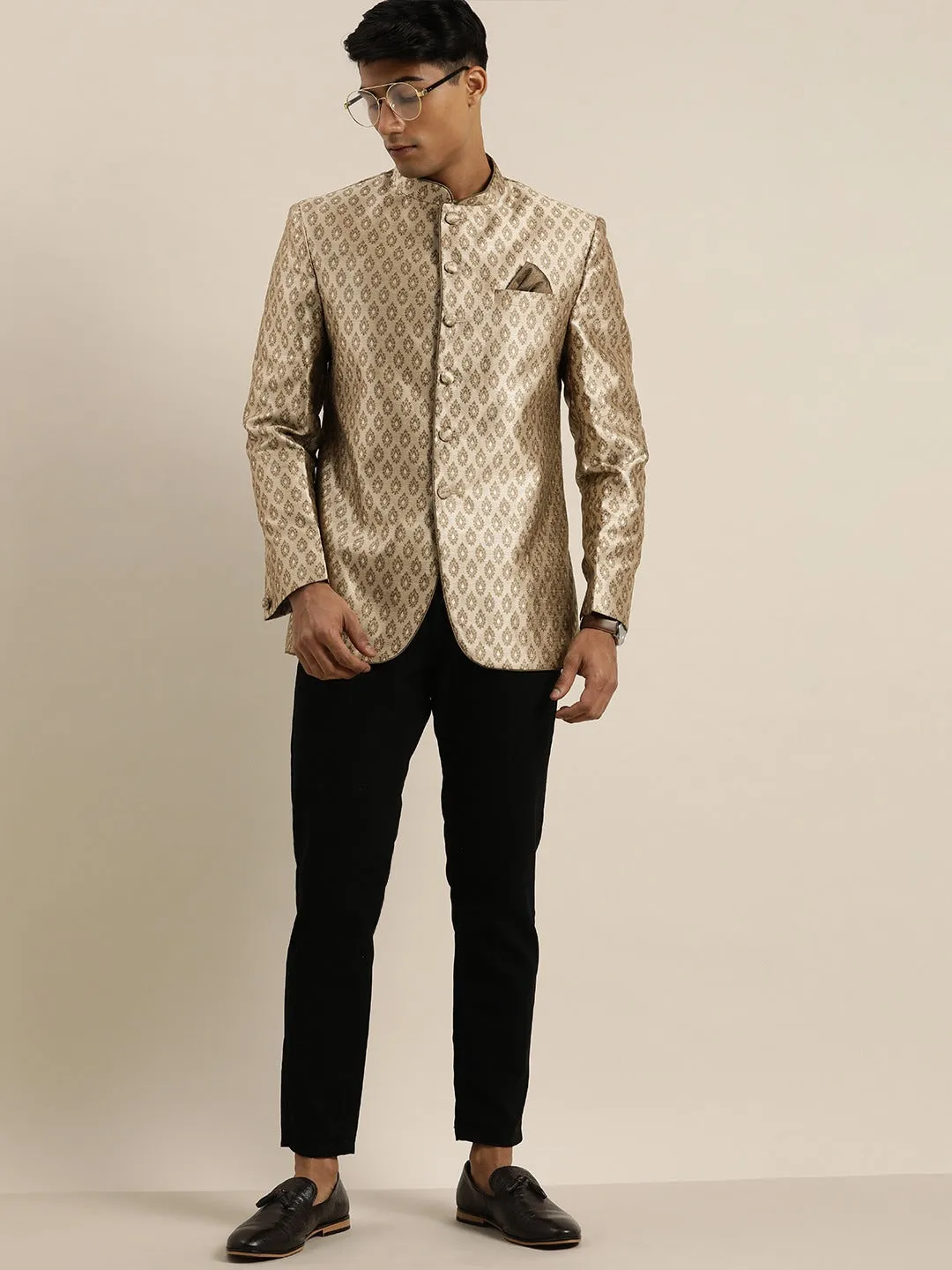 Jashvi Men's Coffee Ethnic Woven Jodhpuri