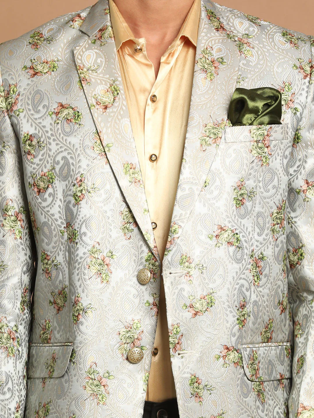Jashvi Men's Light Green Woven Silk Blend Blazer