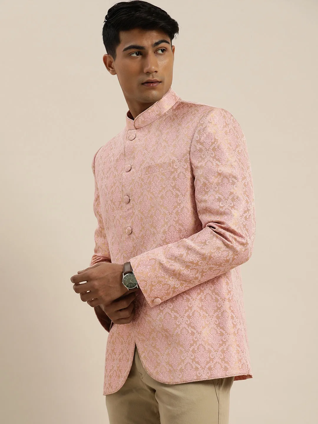 Jashvi Men's Pink Ethnic Woven Jodhpuri