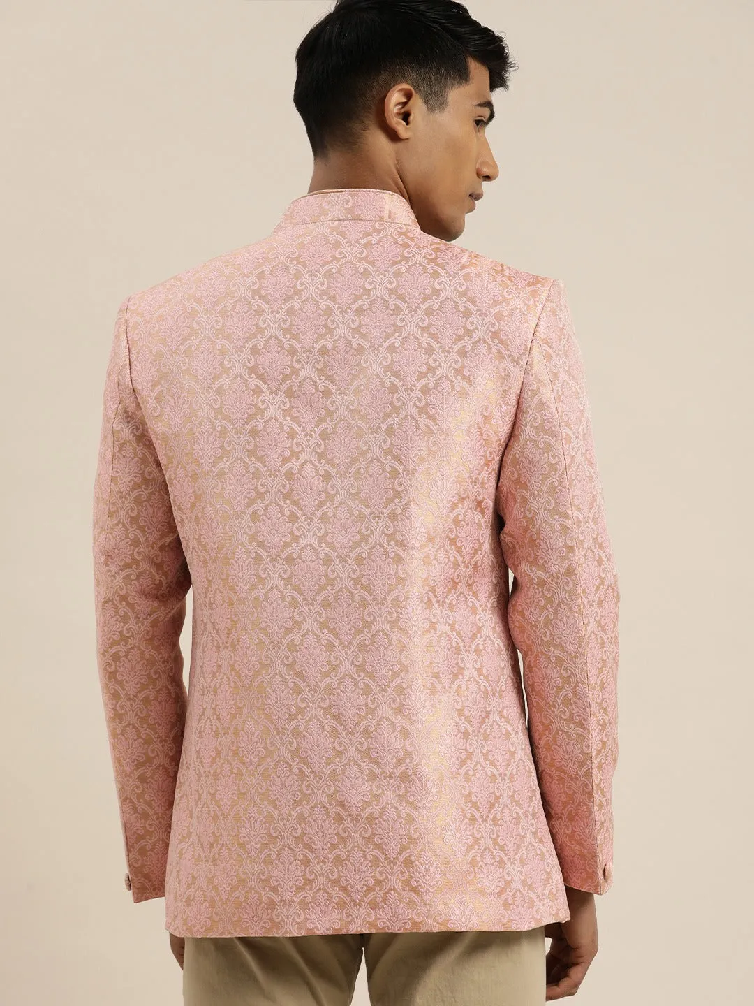 Jashvi Men's Pink Ethnic Woven Jodhpuri