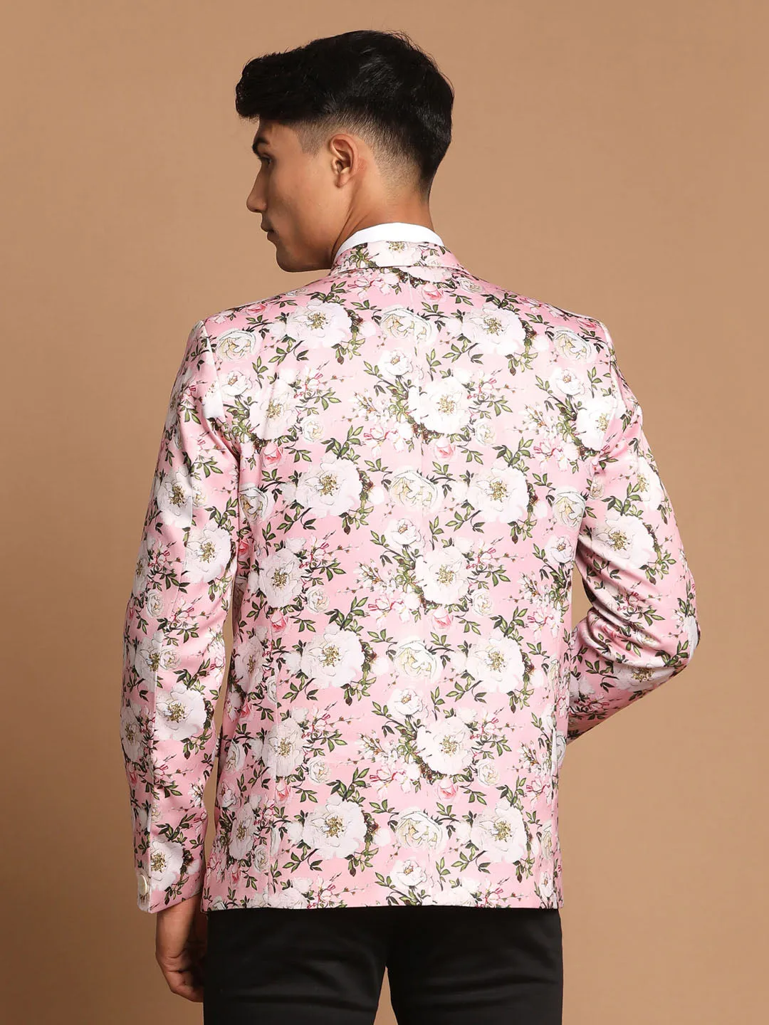 Jashvi Men's Pink Floral Printed Blazer