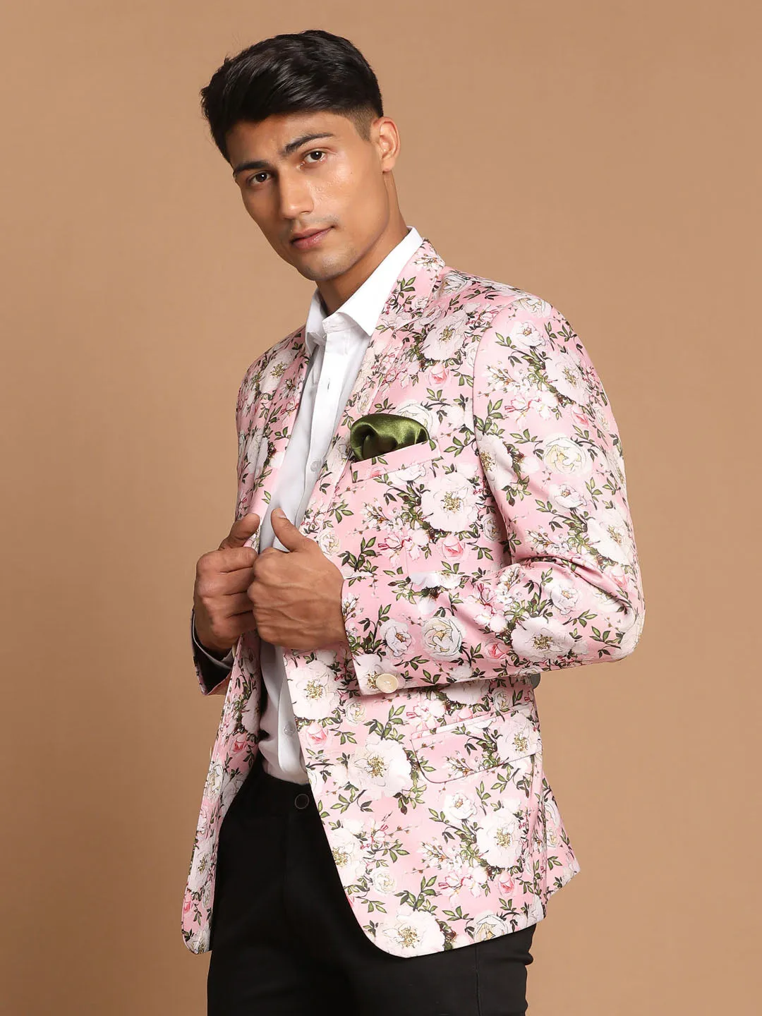 Jashvi Men's Pink Floral Printed Blazer
