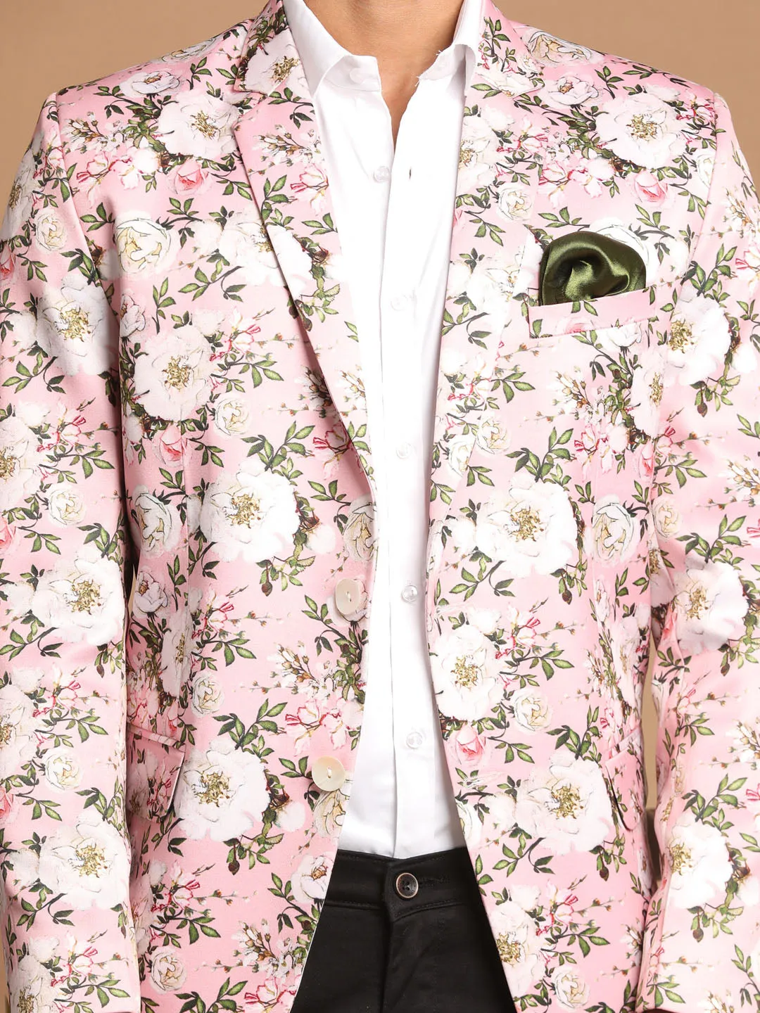 Jashvi Men's Pink Floral Printed Blazer