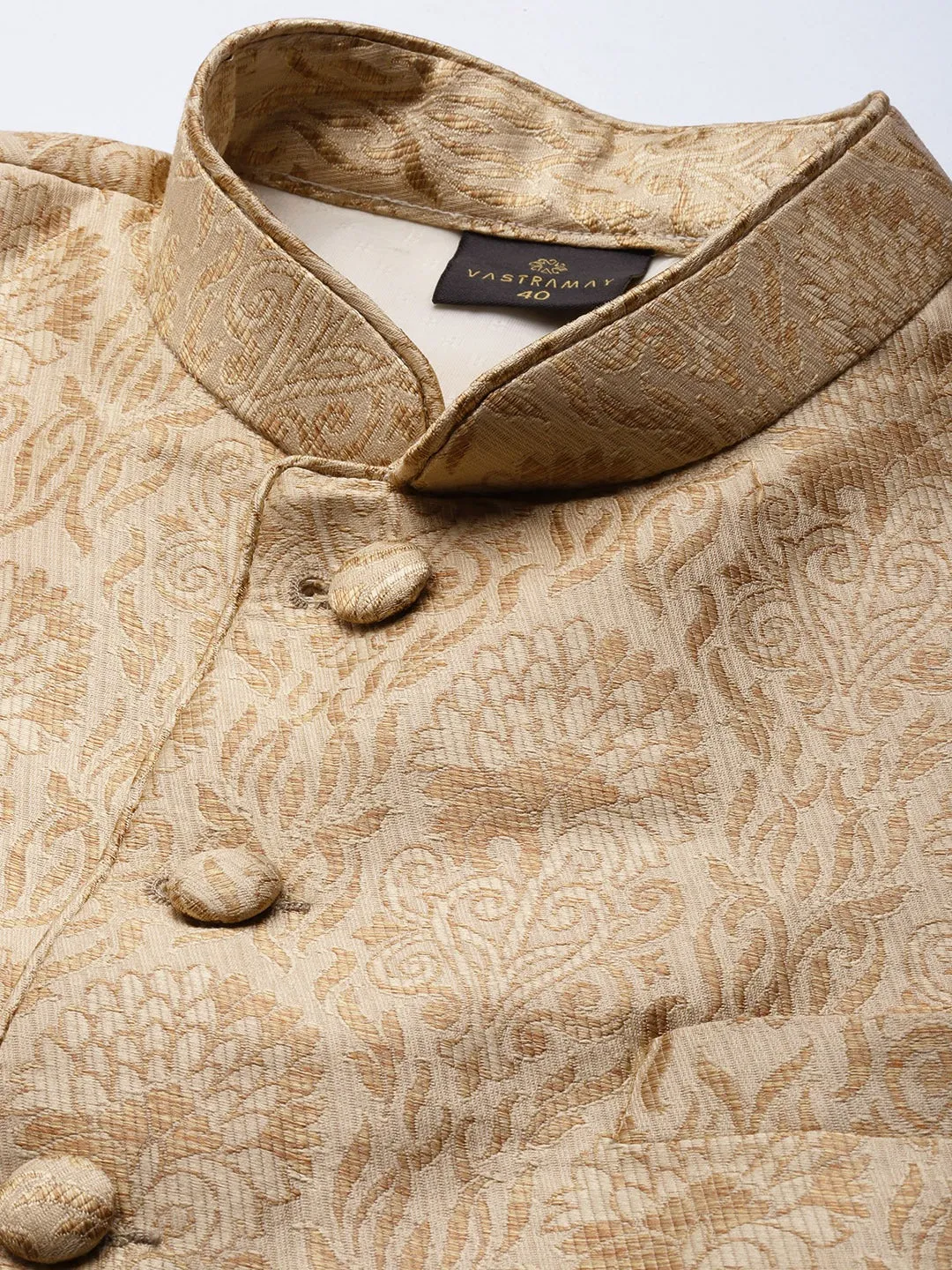 Jashvi Men's Rose Gold Ethnic Woven Jodhpuri