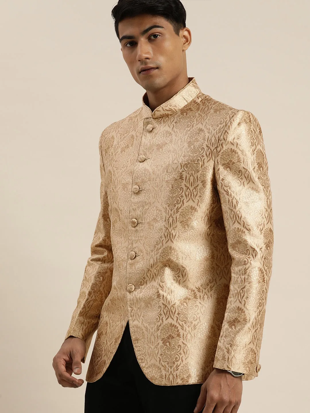 Jashvi Men's Rose Gold Ethnic Woven Jodhpuri
